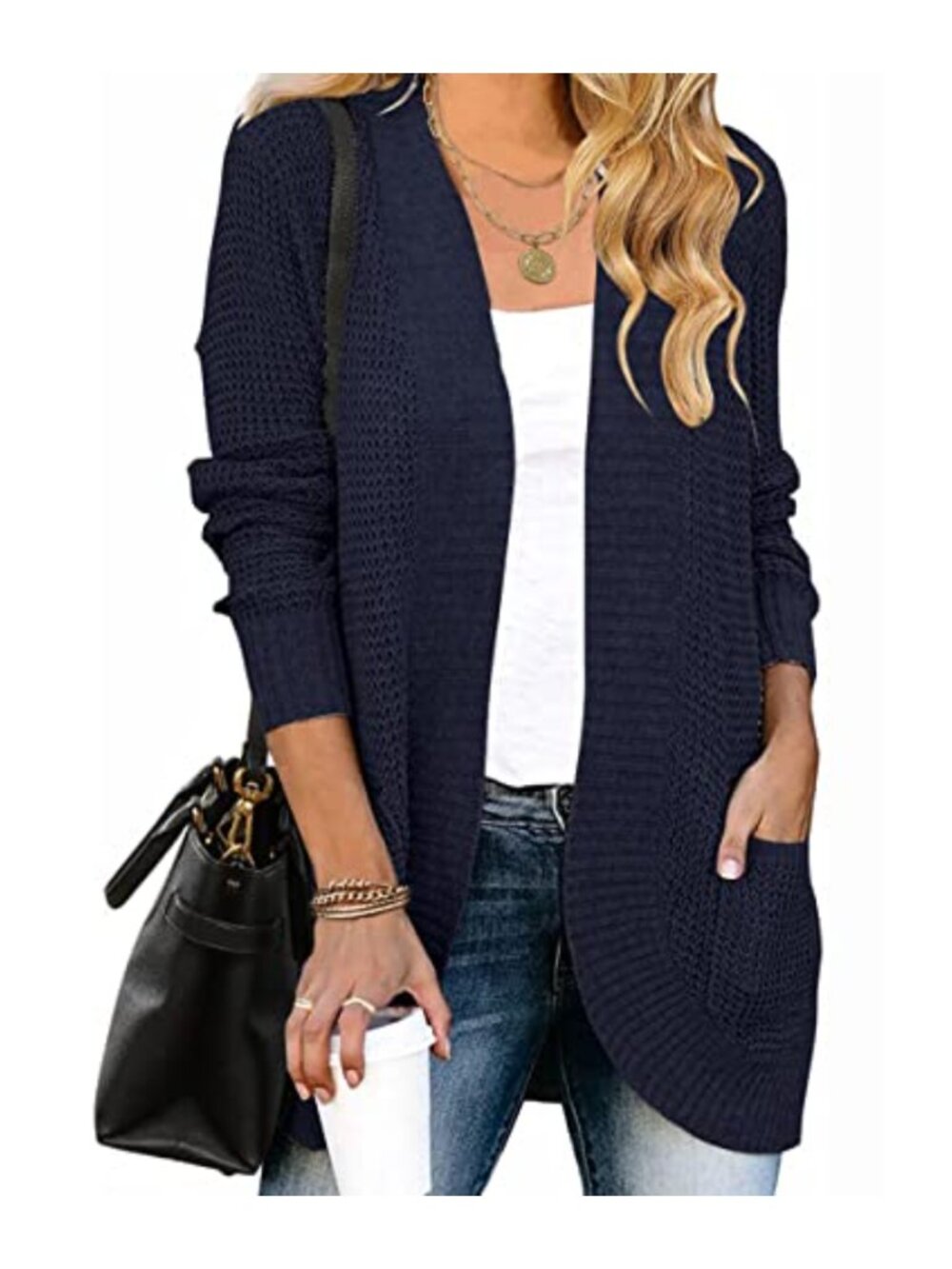 Chunky Knit Open Front Cardigan Oversized Long Sleeve Sweater with Pockets